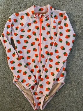 Crewcuts Pink Strawberry Zip Front Rash Guard